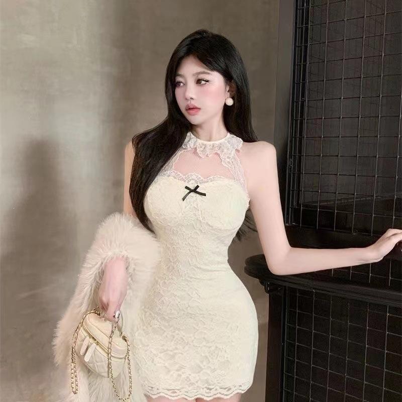 Xiaoxiangfeng lace suspender dress women's autumn and winter pure desire sexy hip skirt birthday dress neck tube top skirt