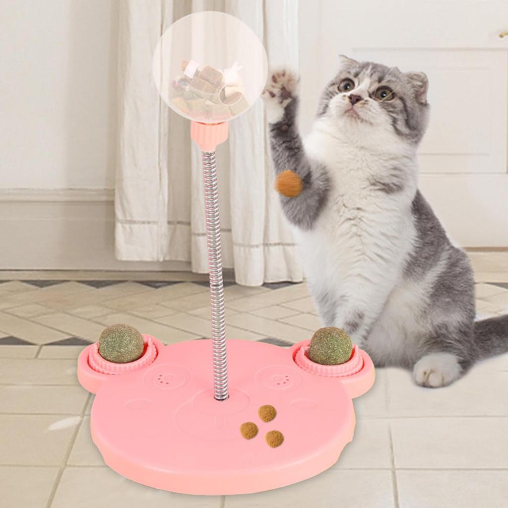 Cat Food Toy, Cat Circle Track Toy, Leaky Food Design, Sturdy Construction, Plastic Cat Treat Dispenser Toy (Pink)