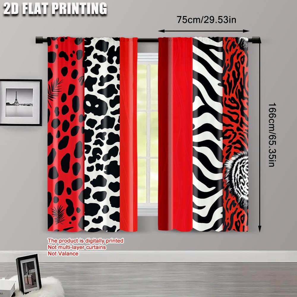 Set Of 2 Curtain Print Red Zebra Leopard Without Rod Outdoor Decorations Ldeal Bedroom Living Room For Great Made Polyester Machine Washable