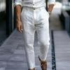 Men Linen Casual Pants Plain Color Dress Pants with Trousers Breathable Regular Fit Belt Loop