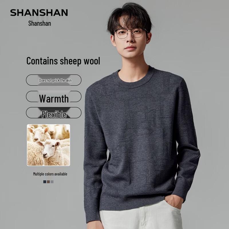 SHANSHAN Men s Wool Modal Blend Crew Neck Knit Sweater 175
