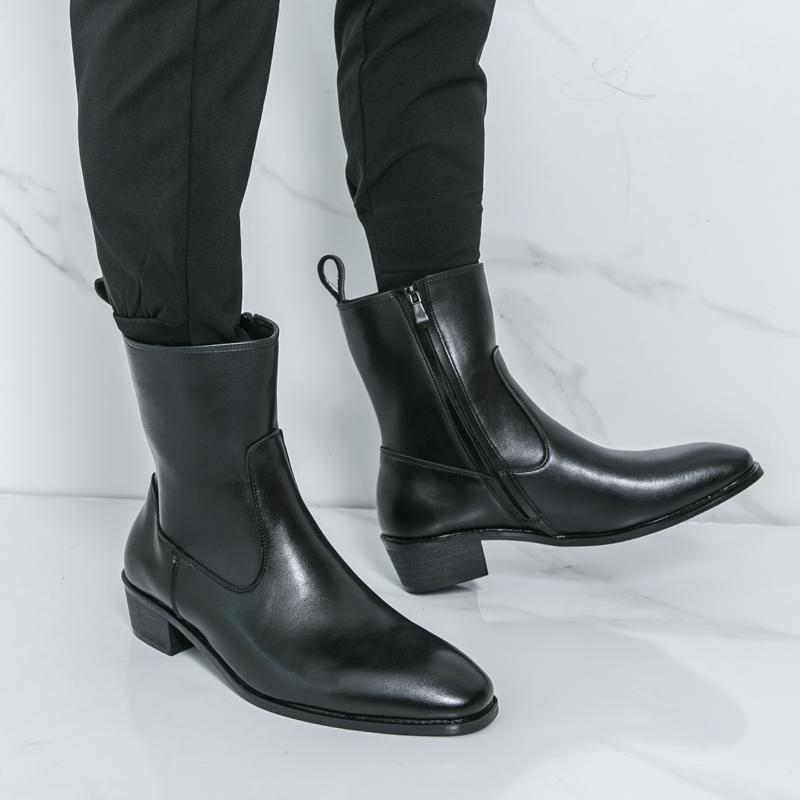 Classic Comfy Ankle Boots Botas Men's Casual Leather Chelsea Boots New Design High Top Shoes Pointed Toe Business Shoes