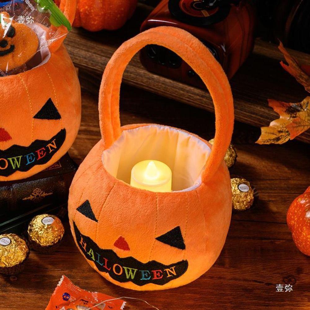 Trick or Treat Halloween Candy Bag Cloth Stuffed Cotton Tote Bags Pumpkin Candy Bucket  Children