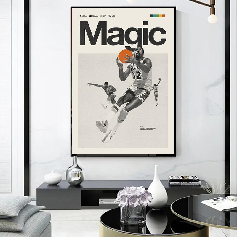 Magic Johnson & Larry Bird Inspired Poster Basketball Sports Canvas Painting Medieval Black and White Pictures Office Room Decor