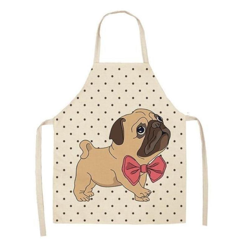 Aprons Cute Dog Printed Cotton Linen Kitchen Apron