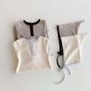 Baby Boy Autumn Rib Knit Long Sleeve Romper - Solid Color Newborn Onesie