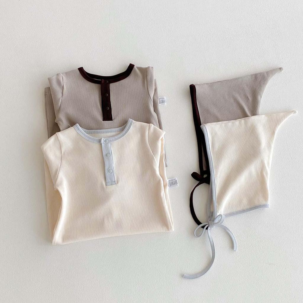 Baby Boy Autumn Rib Knit Long Sleeve Romper - Solid Color Newborn Onesie