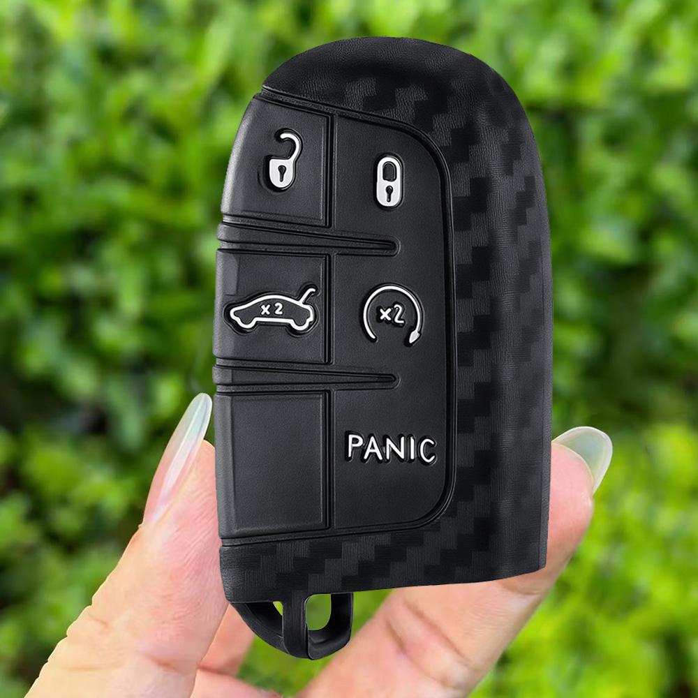 Carbon Silicone Car Key Cover Case For Dodge Ram Charger Journey Durango Jeep Grand Cherokee Chrysler Keyless Fob Shell Holder