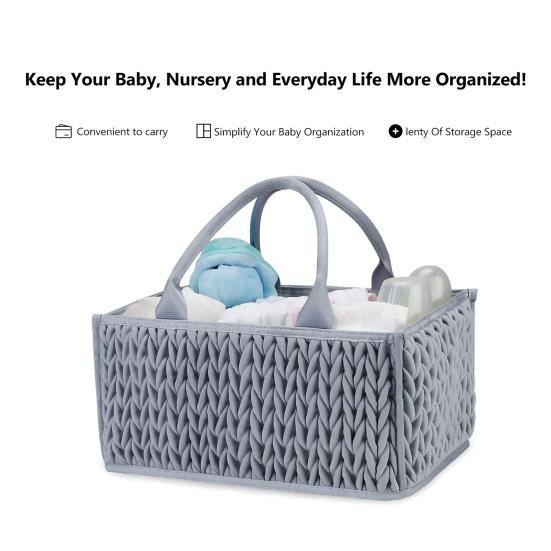 Braided Quilted Diaper Caddy Organizer Boho Nursery Storage Basket with Compartment Portable Handle Baby Wipes Diaper Bag Bin Newborn Essentials