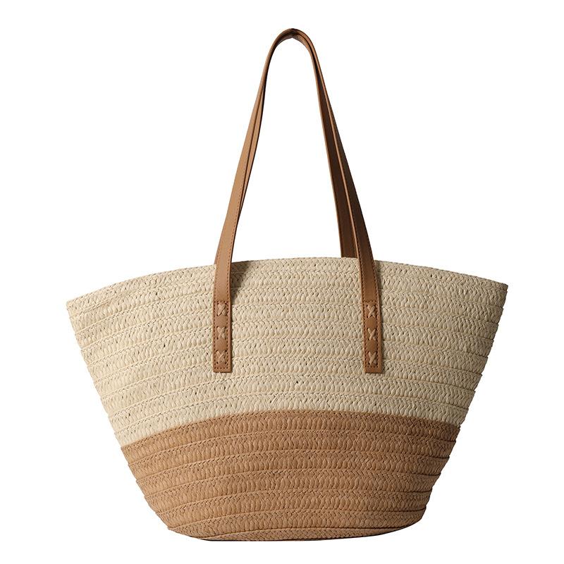 Large Capacity Straw Bag Women's New Leisure Vacation Style Shoulder Tote Bag Woven Beach Bag