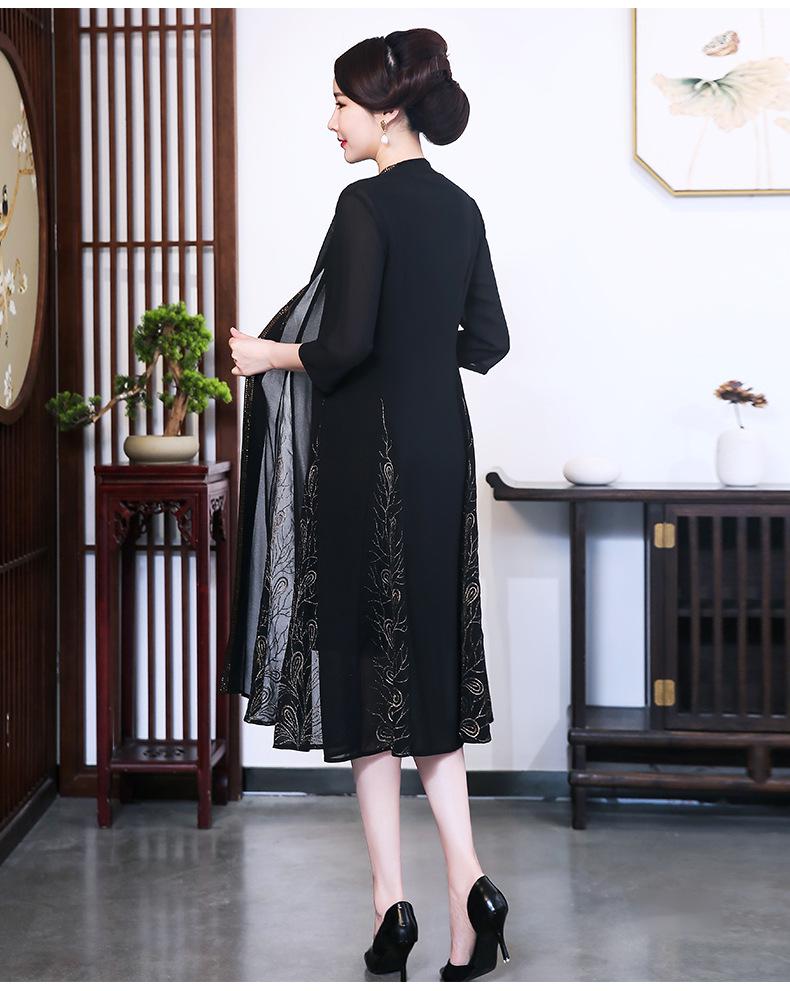 Chiffon Two-Piece Dress for Middle-Aged and Elderly Women - Stylish Mother's Spring/Summer Outfit