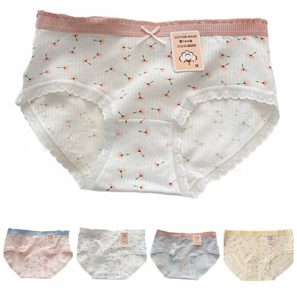 

5Pcs Mid Waist Sweet Floral Briefs Bowknot Underwear for Women Simple Lace Flower Panties Girl XL-5Pcs