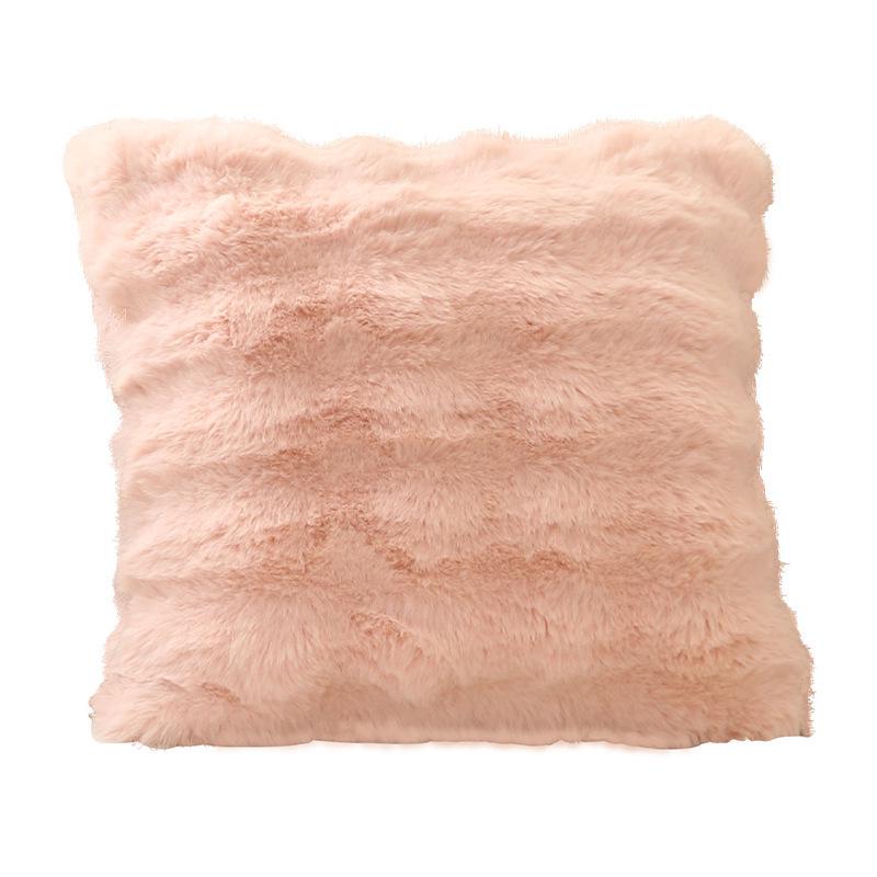 Luxusní béžový plyšový zádový polštář z umělé králičí kožešiny pro pohovku a ložnici