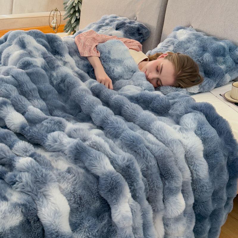 Double-Sided Tie-Dye Faux Rex Rabbit Fleece Throw Blanket