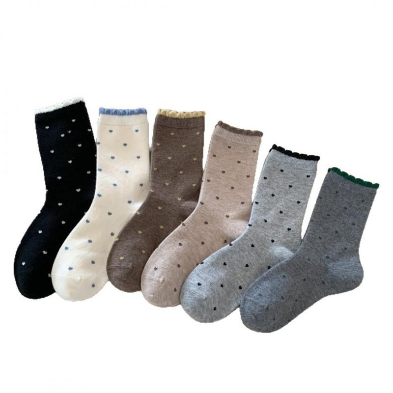 Womens Warm Wool Blend Mid-Calf Socks With Polka Dot Soft Cozy Crew Winter Fall