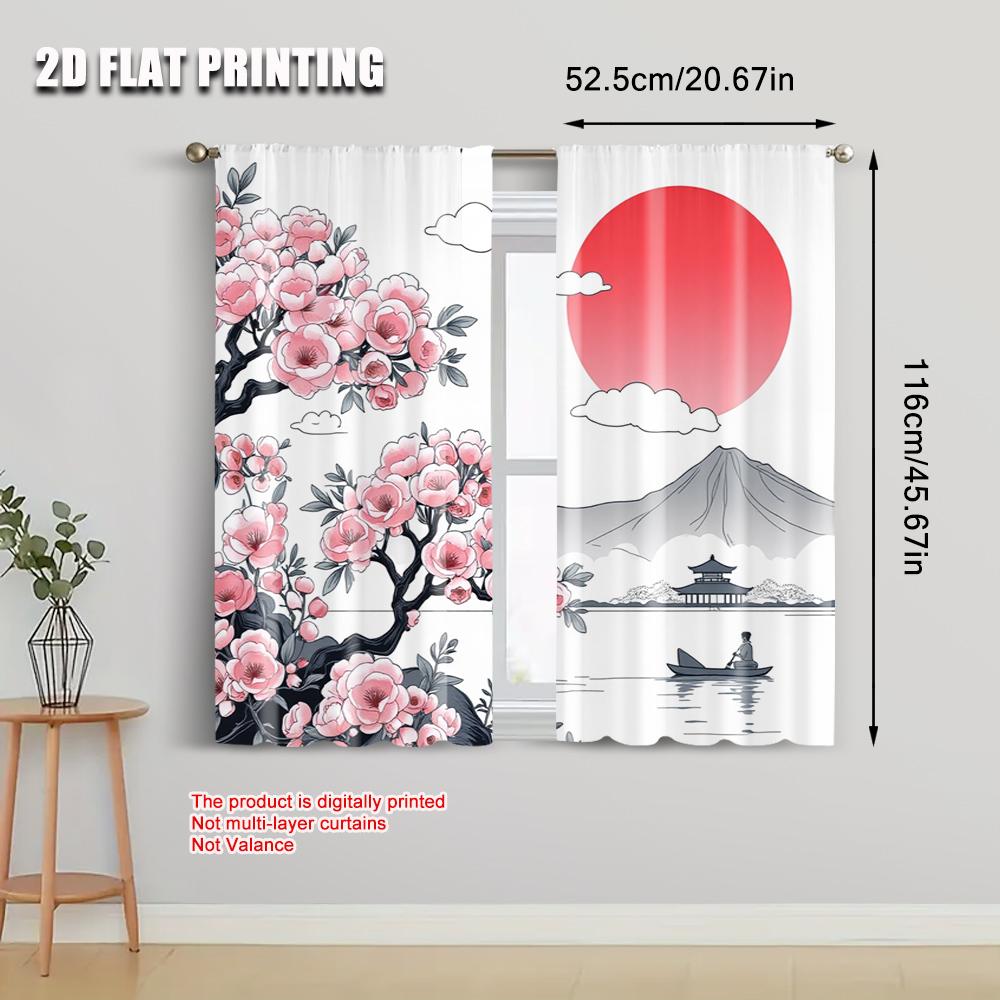 Window Treatment Curtains Oriental Cherry Durable Polyester Fabric Without Electricity Festive Holiday Perfect Curtain