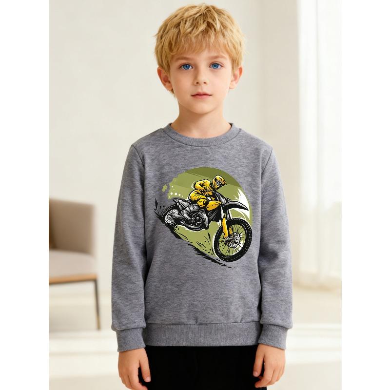 European sizes Kids' Round Neck Pullover, Long-Sleeved Top , Featuring a Cross-Country Print, Suitable for Daily Casual Wear And Outdoor Activities