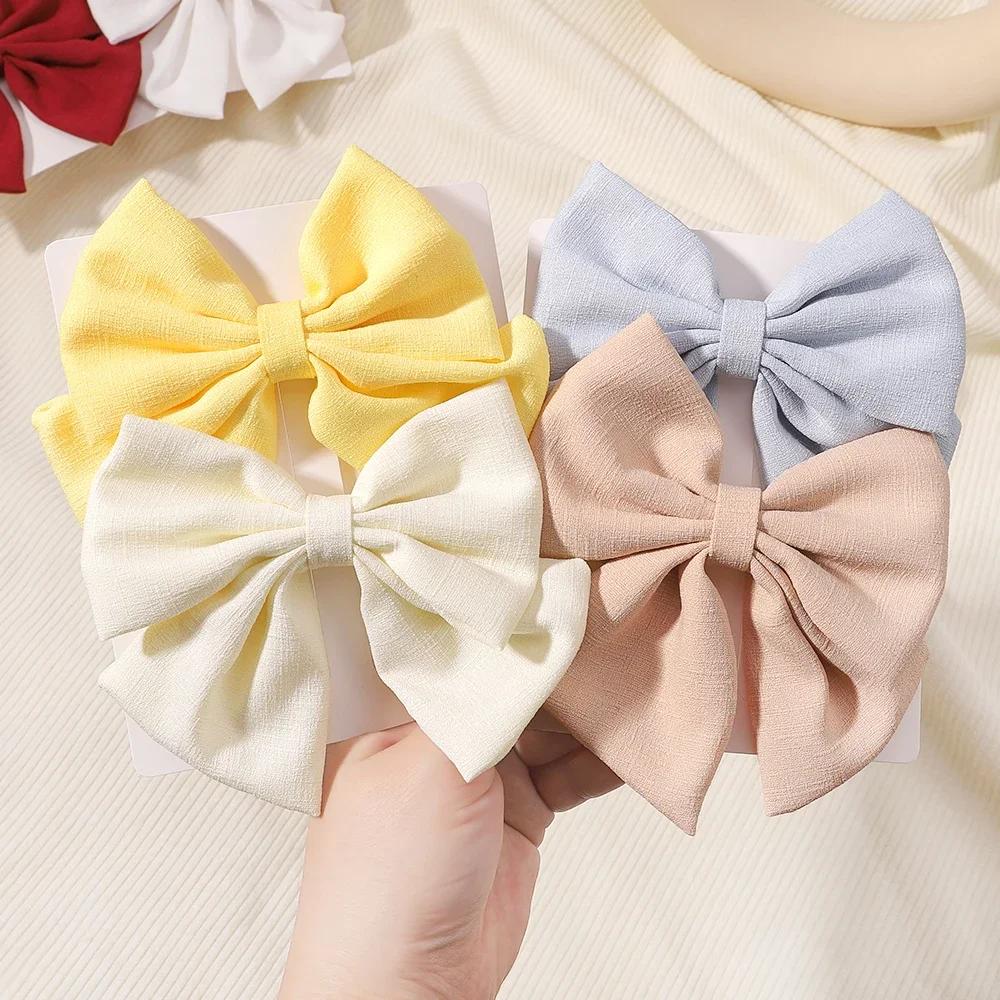 2pcs/set 4.5" Cheer Bows Hair Clip for Kids Lovely Grosgrain Ribbon Hairgripes Girls Delicate Bowknot Hair Pins Headwear Set