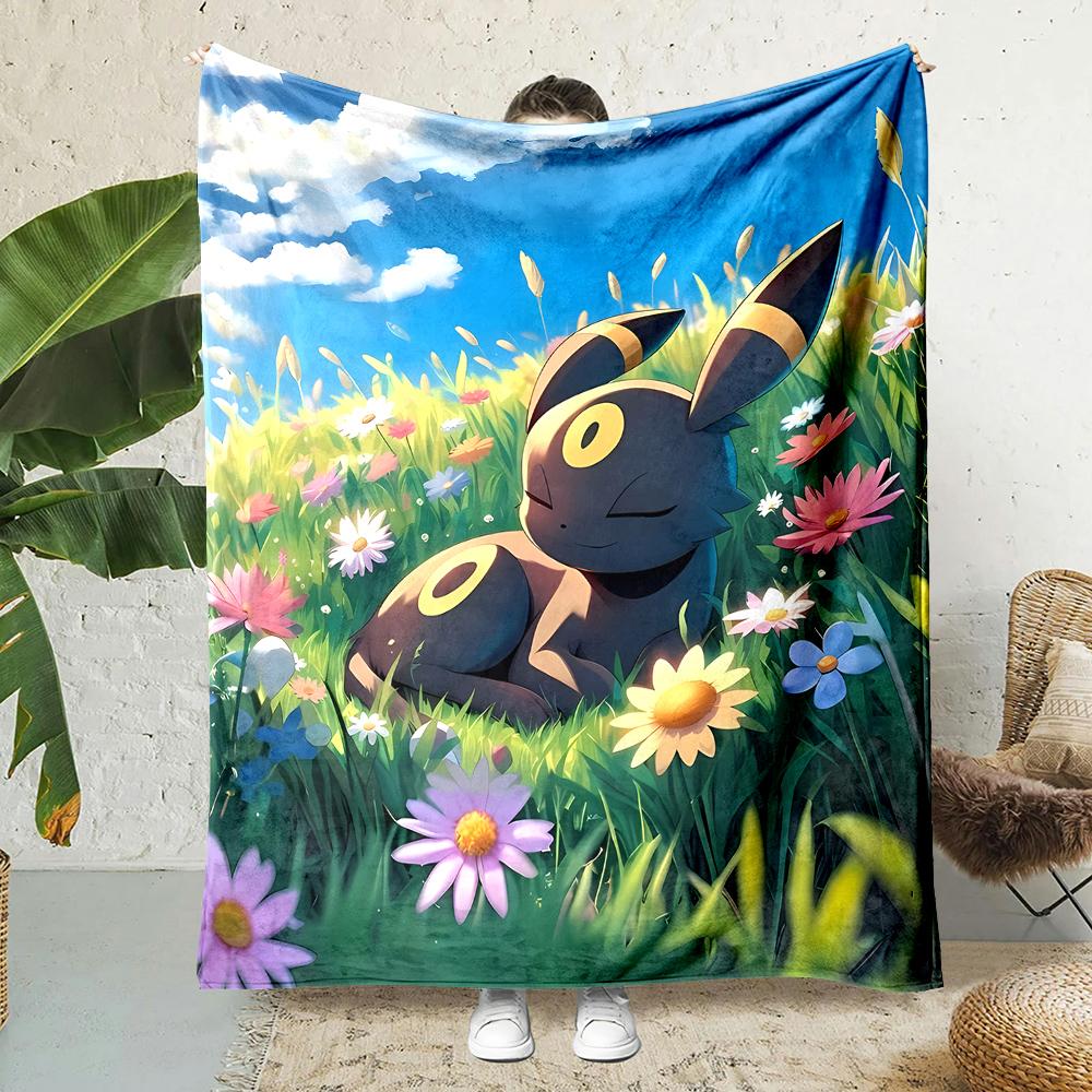 1PC Japanese Games E-Eevee Umbreon Cartoon Blanket Anime Soft Fluffy Plush Blanket Sofa Office Quilt Throw Picnic Beach Towel