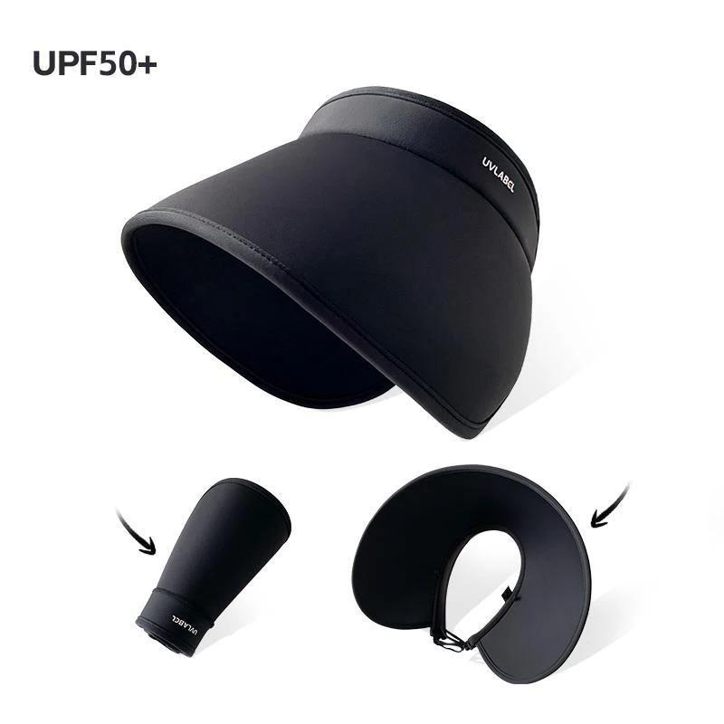 

Шляпа с солнцезащитным козырьком с очень большими полями для женщин, пляжная шляпа с пустым верхом из ледяного шелка, капюшон с запахом, летние солнцезащитные козырьки с защитой от УФ-лучей 1pc чёрный