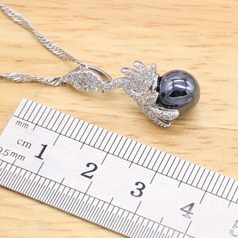 Schwarze Perle Hochzeitsschmucksets für Frauen Ohrringe Halskette Anhänger Ring Zirkonia Armband Geburtstagsgeschenk
