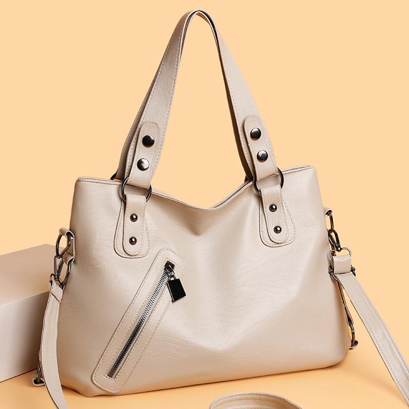 Stylish Leather Tote Bag Trendy Rivet Decor Shoulder Bag for Women