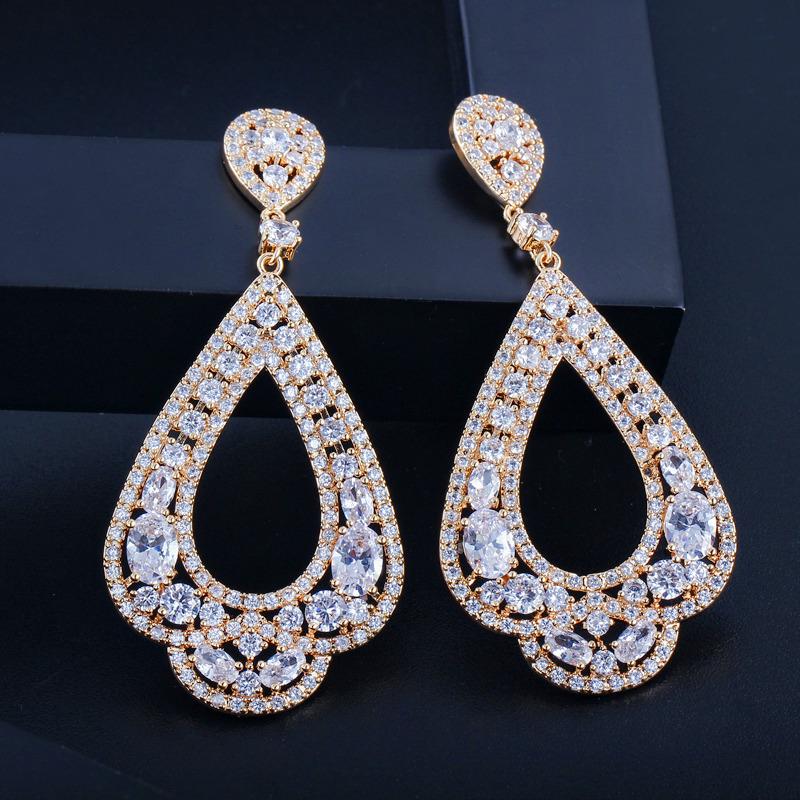 E0253 Exaggerated Women'S Ear Jewelry Full Of Zircon Earrings, Needle Multi-Color Optional