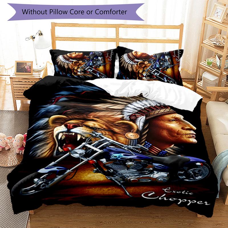 Indian Motorcycle 3pcs Bedding Set Duvet Cover Closure Includes 1 Duvet Cover & 2 Pillowcases for All Seasons Bedroom Home Dorm Decor