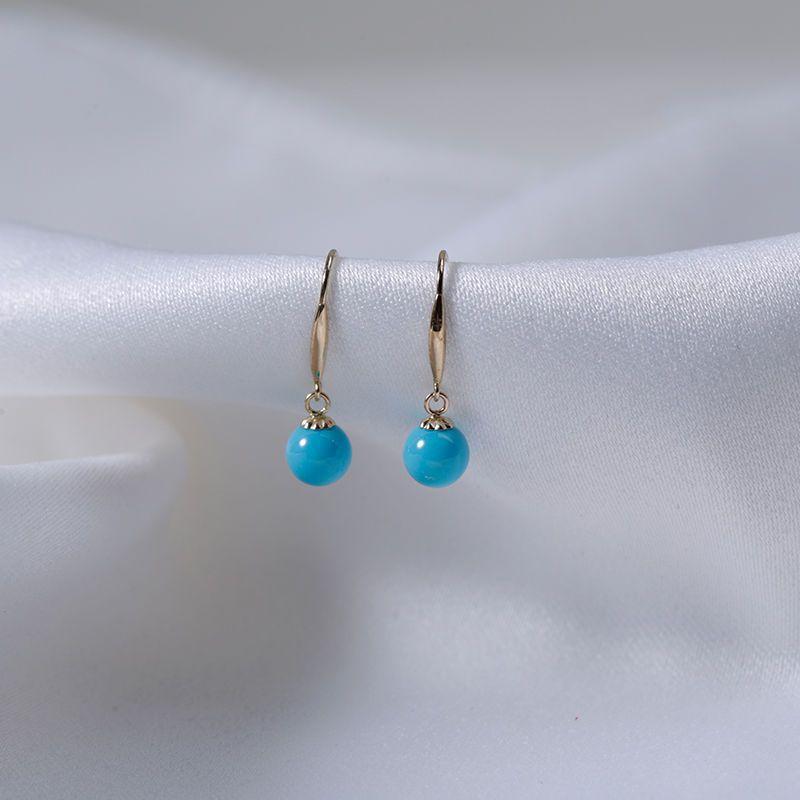 Exquisite Glossy Round Bead Turquoise Earrings For Women 6Mm Simple High Quality Fresh Blue Earings Drop Party Jewelry Gifts