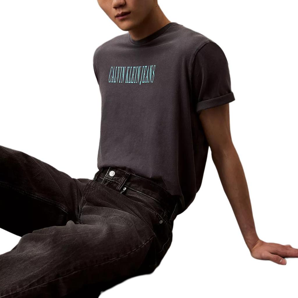 Calvin Klein Minimalist Comfortable Versatile Casual Pattern Round Neck Short Sleeve T-Shirt Men Tops Ebony 4RB854G-411