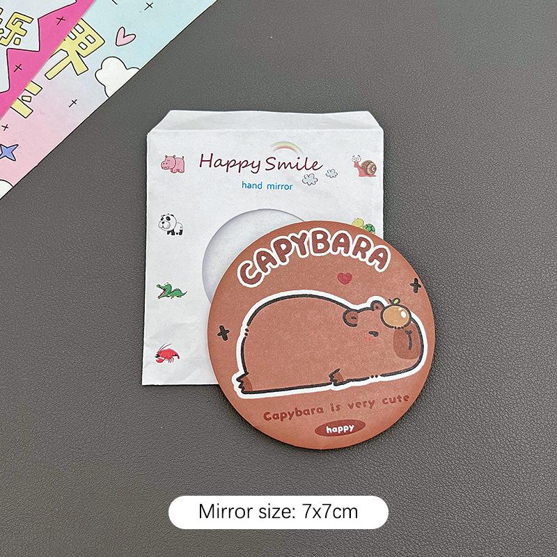 Oglindă portabilă, drăguță, rotundă, mică, oglindă de machiaj cu capibara din desene animate, buzunar simplu, oglindă de machiaj compactă pe o singură față, cadouri mici