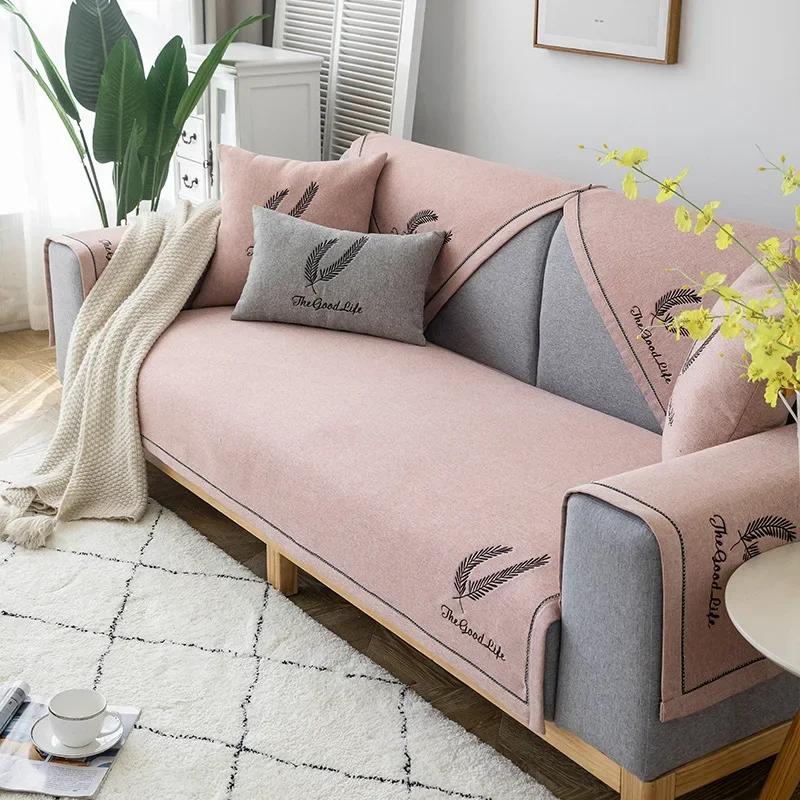 

Хлопково-льняной диванный коврик с перьями, противоскользящий, пылезащитный, удобная подушка для сиденья, простое украшение для дома, гостиной, чехол на спинку 70x70cm 1pcs