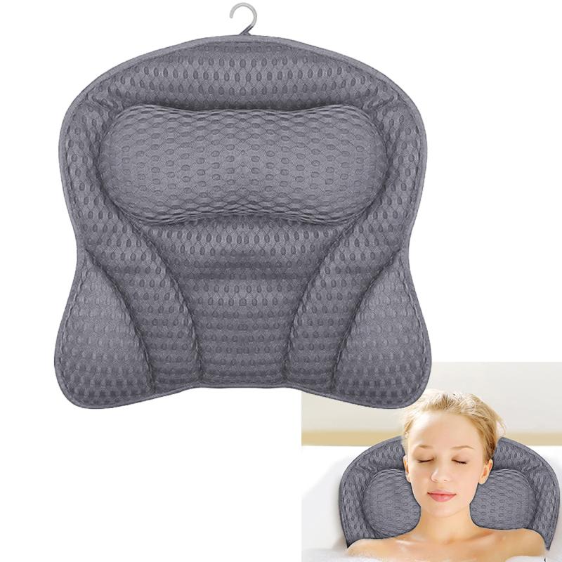 1Pc Non-slip Luxury Polyester Fiber Waterproof Bath Pillow Solid Color Cushion Home Spa Bathtub Headrest