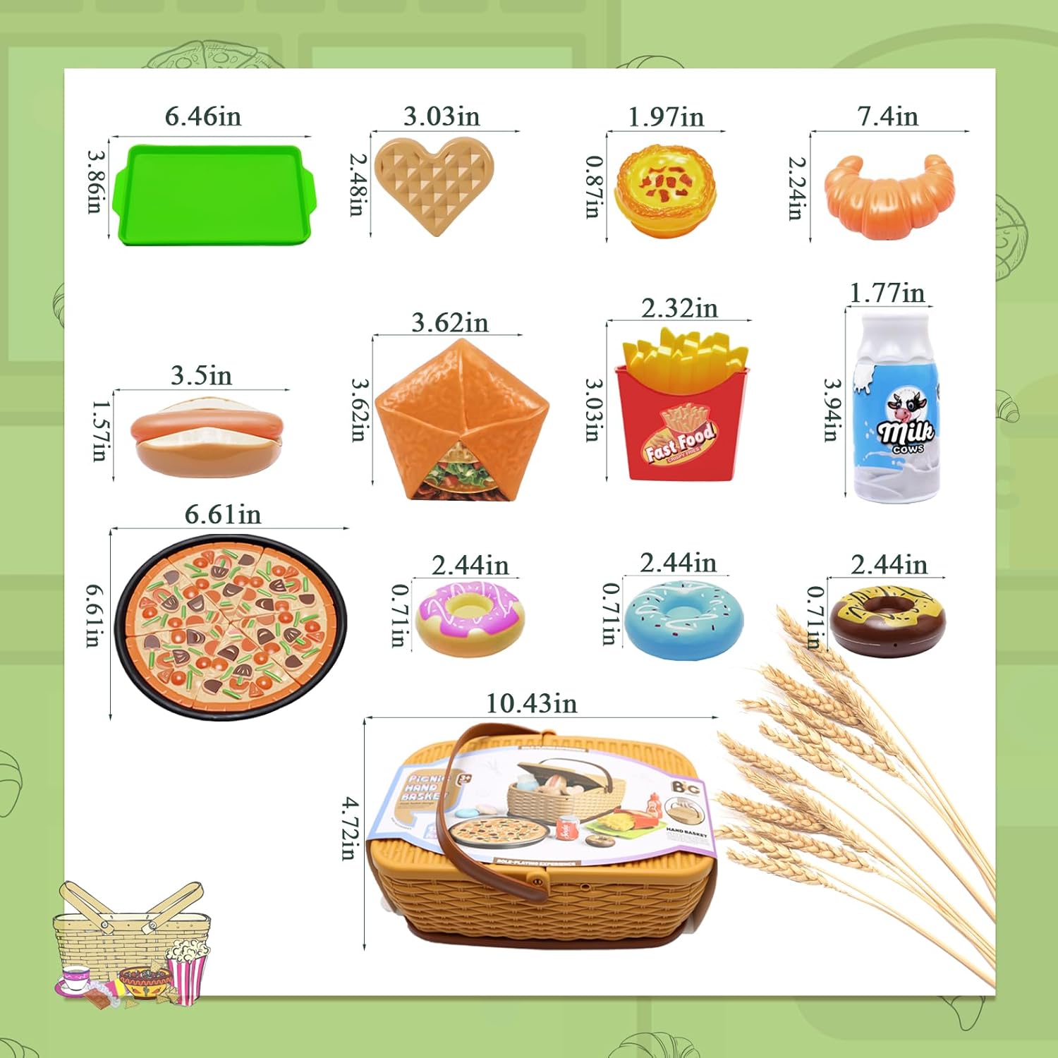

Kids Play Kitchen Toys Set , Pretend Play Food Toys for Toddlers, Plastics Pizza Accessories with Basket, Gifts for Boys Girls