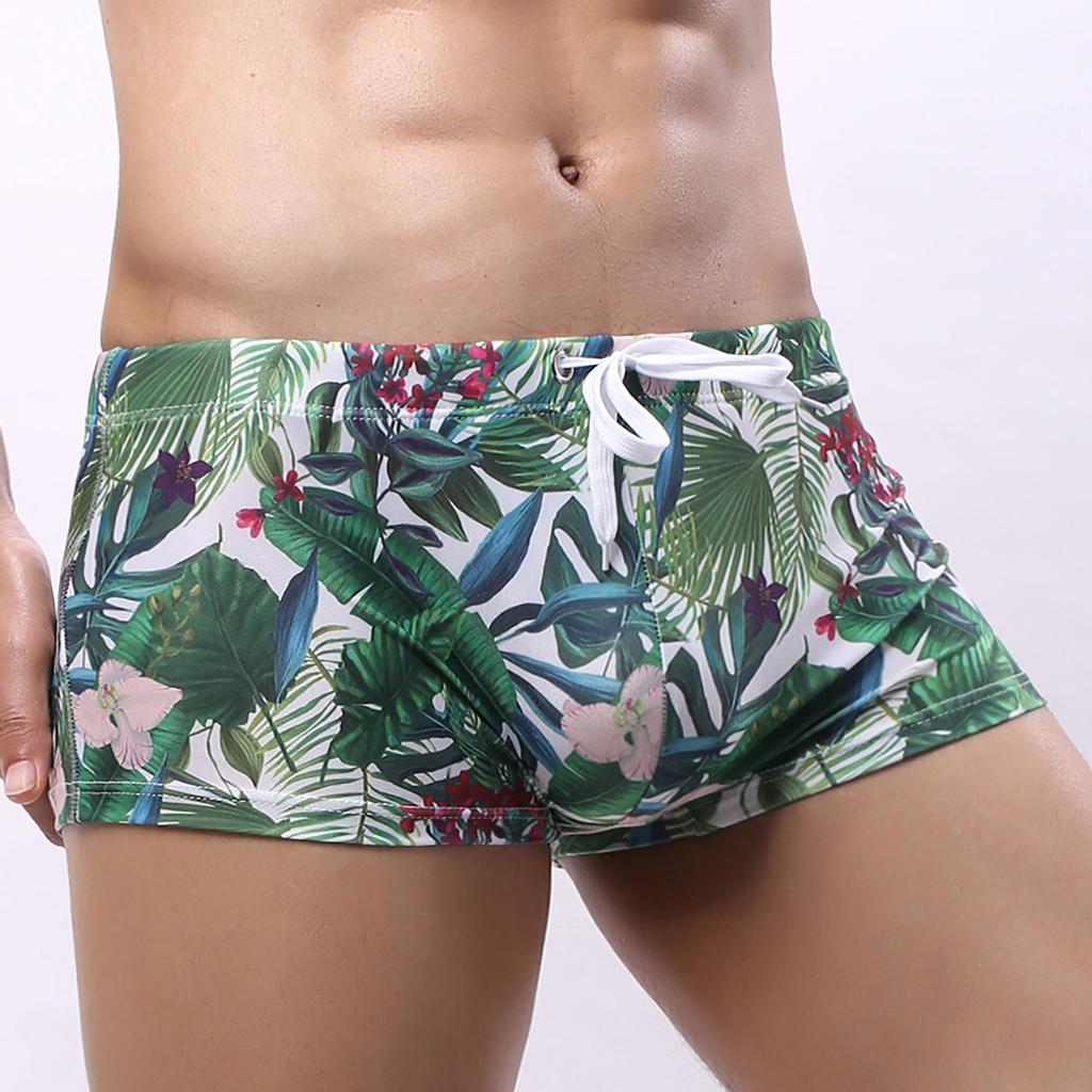 Letní pánské spodní prádlo plavky s potiskem střední pas hedvábí pánské boxerské plavky šortky muži