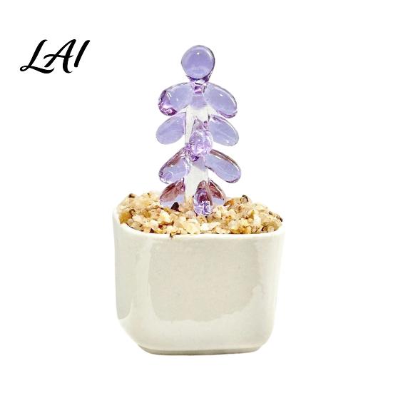 Desk Flower Decoration Faux Crystal Figurine Mini Hand Blown Glass Potted Ornament A