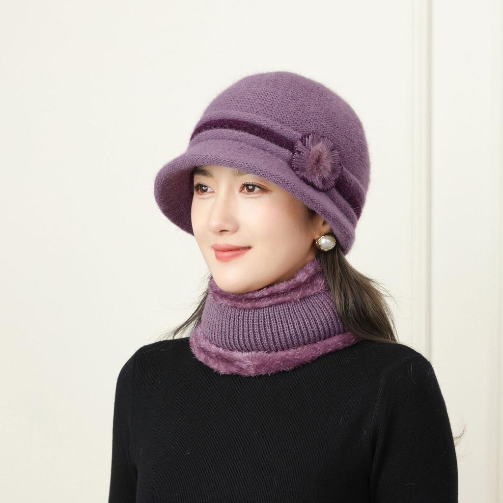 New Autumn and Winter Hat Women's Hat Man Mother Plus Velvet Rabbit Wool Hat Warm Hat Scarf Set