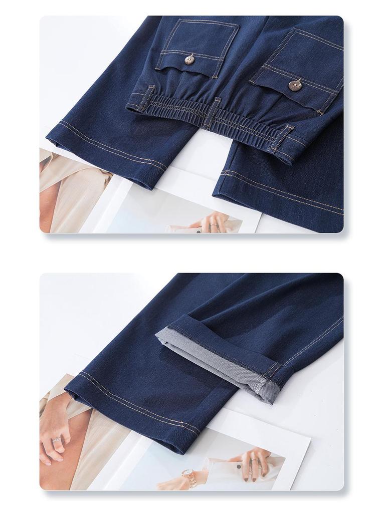 Women's Dark Blue High-Waisted Slimming Jeans - Spring/Autumn 2025 Style, Loose Straight-Leg with Narrow and Wide-Leg Options