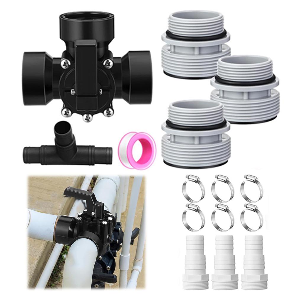 3 Way Swimming Pool Bypass Set Reliable and Adjustable Diverter Valve Hose Adapter with Hose Clamps for Garden Pool Diverter