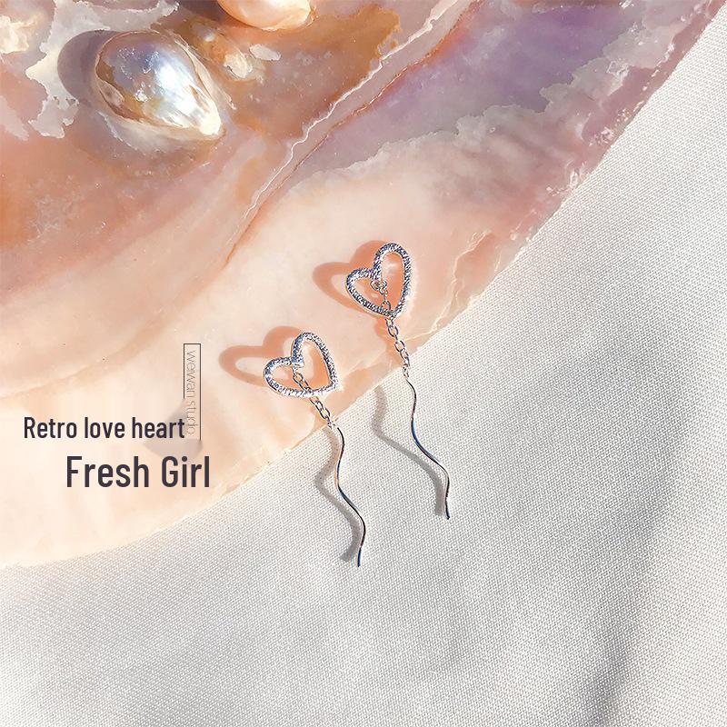 925 Sterling Silver Frosted Heart Earrings: Korean Style Trendy, Short Drop, Ultra Fairy Chic