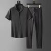 Men's Summer Ultra-Thin Ice Silk Linen Two-Piece Suit: Loose Mid-Sleeve T-Shirt Sportswear
