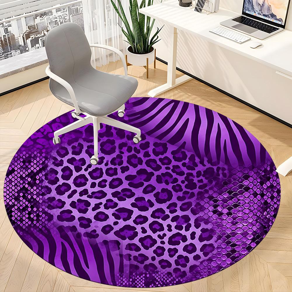1pc Purple Animal Prints Office Round Rug, Non-slip, Soft and Durable Office Rug for Interior Decoration, Perfect for Office, Beautiful Decoration yy2
