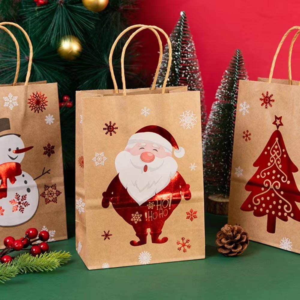 10pcs Gilded Party Favor Bag Kraft Paper Handbag Christmas Decoration Tote Bag Candy