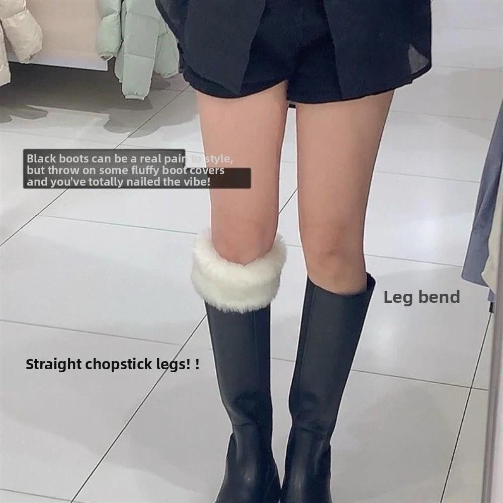 Solid Color Faux Fur Leg Warmers Thick Warm Foot Sleeve Fuzzy Foot Covers  Cosplay Accessory