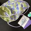 Green Double Sided Tote Bag Lightweight Shopping Handbags Chic Purple Flower Shoulder Bags  Travel