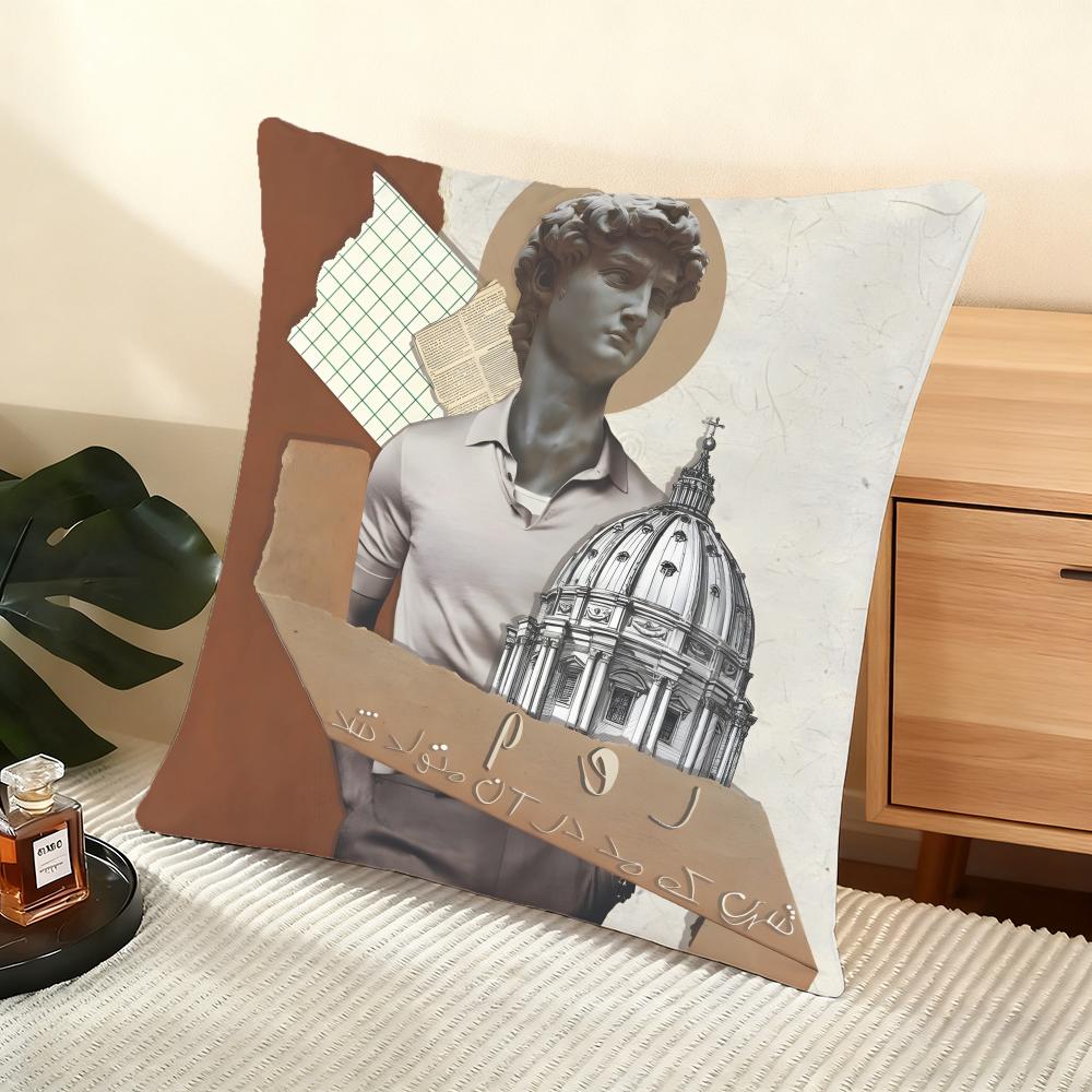 Cushion Cover Silky Short Plush Home Sofa Cushion Cover - Invisible Zipper Home Decoration David Sculpture