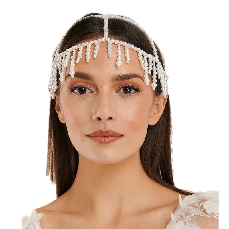 Pearl Tassel Hair Chain Bridal Wedding Temperament Mesh Headwear Light Luxury Accessories Headwear