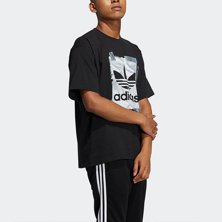Adidas Originals Trefoil Sticker Print Casual Sport Crew Neck Short Sleeve T-Shirt Men Tops Black HL4113
