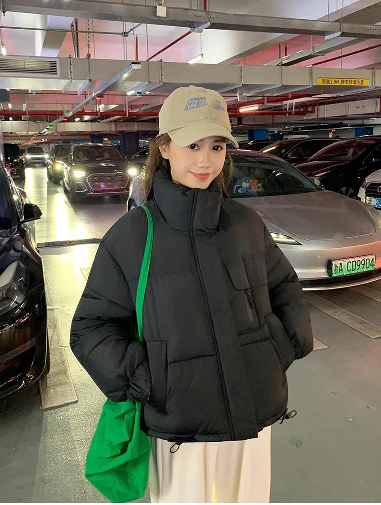 Jachetă de iarnă groasă și călduroasă pentru femei, scurtă, cu guler înalt, rezistentă la vânt, cu tiv ajustabil