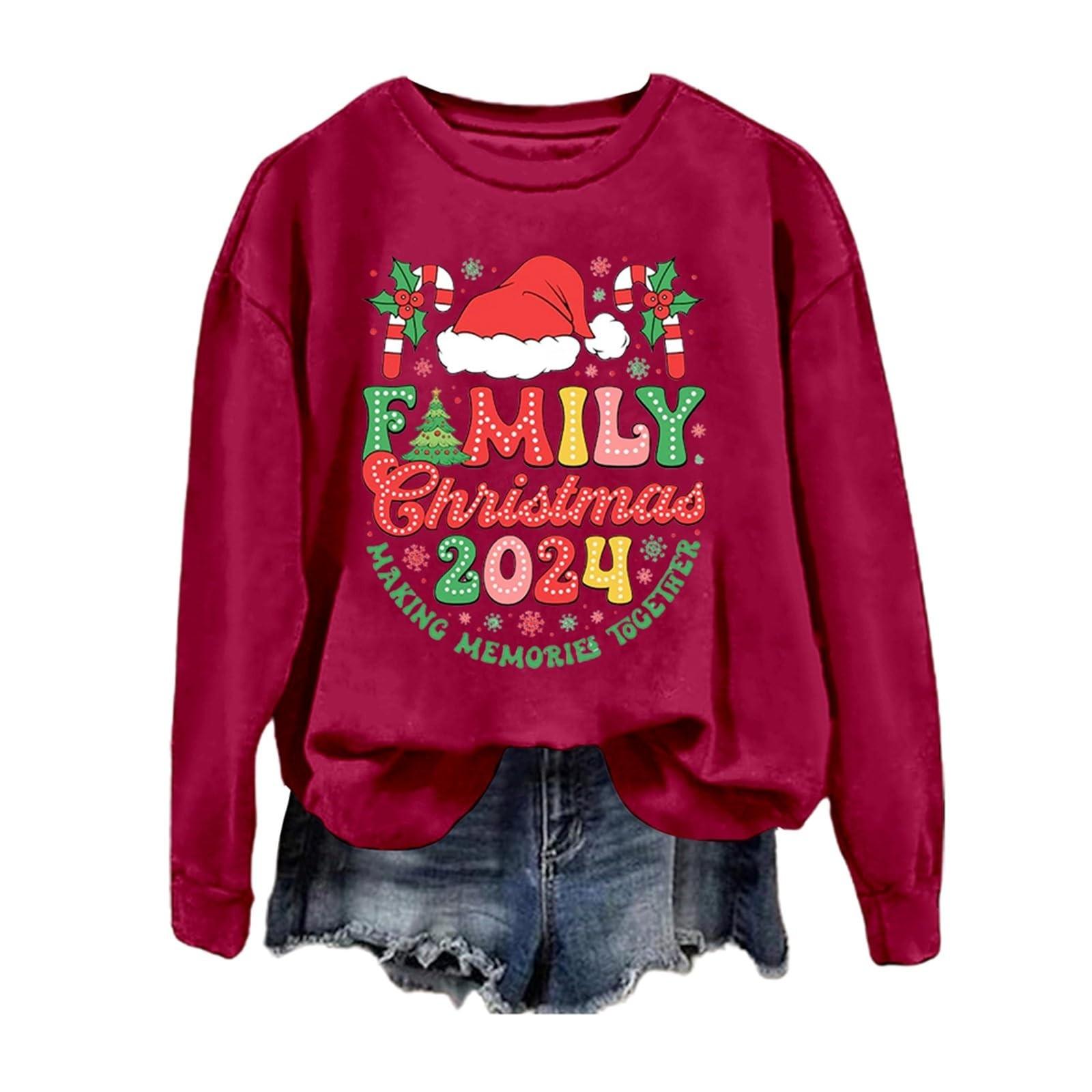 

Женская мода повседневный свободный длинный рукав рождественский принтованный топ XXXL красный